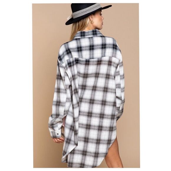 BOHO Black Plaid Lace up Shirt - Picture 7 of 11